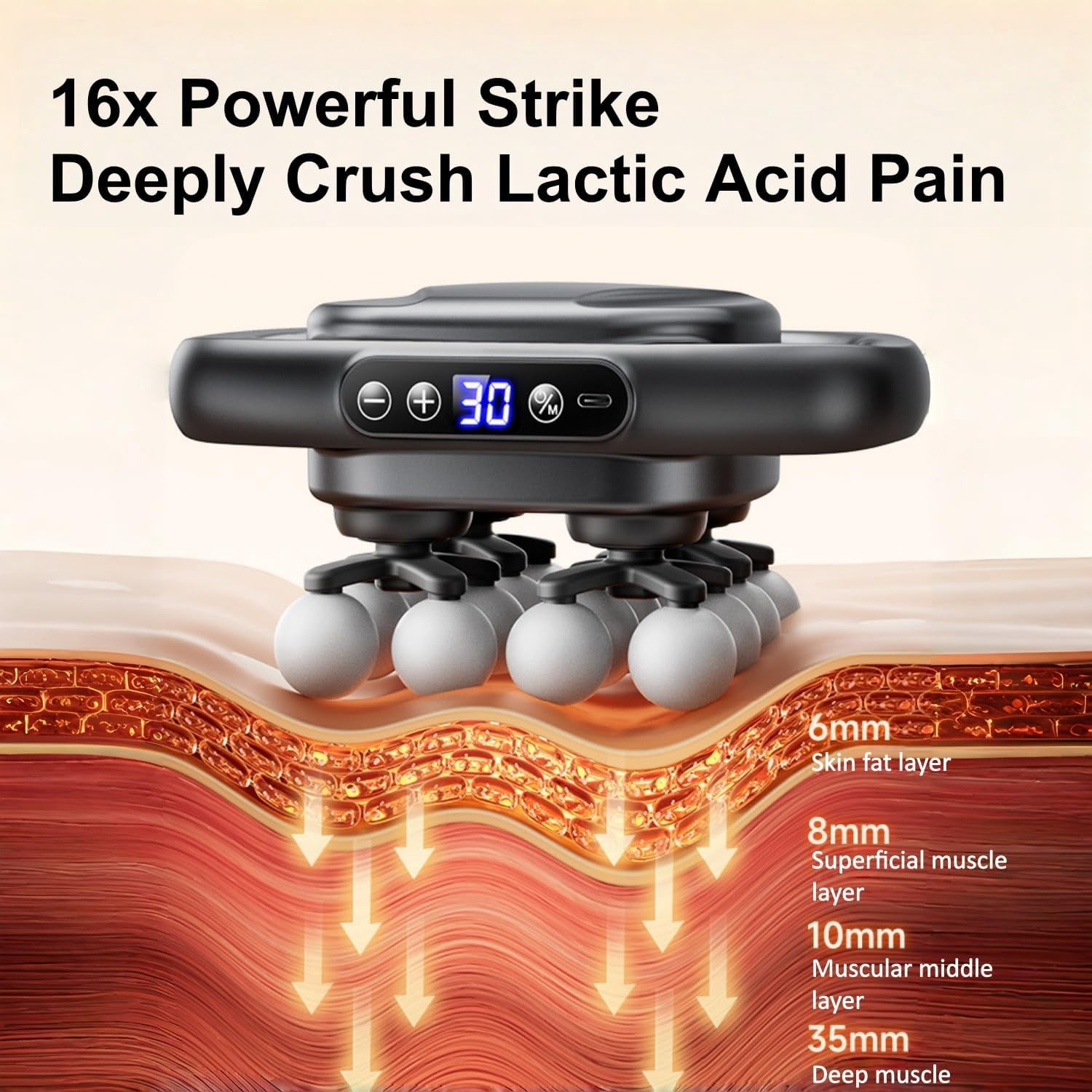 Mini Massage Gun with 16 Heads, Deep Tissue Percussion Massager for Whole Body Relief