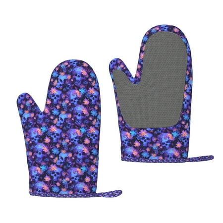 

Hirioo Skull daisy purple for Silicone Oven Mitts for BBQ Baking Cooking Set of 2 Heat Resistant 260℃ Non-Slip Kitchen Essentials