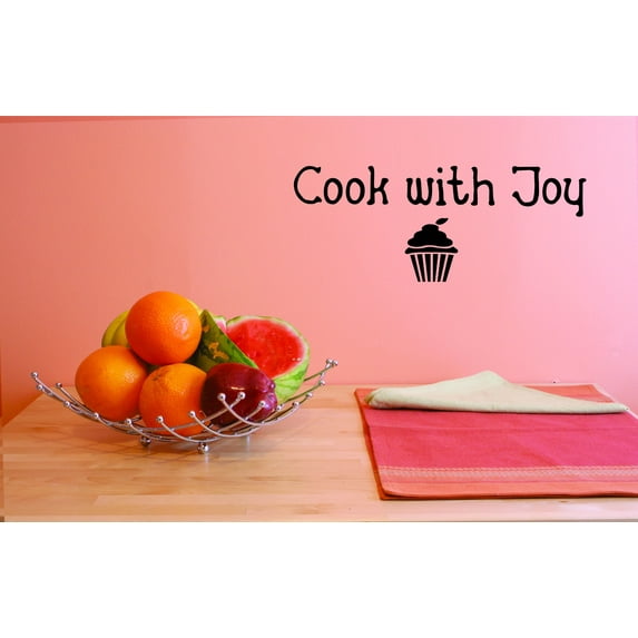 Cook with joy Cupcake Kitchen Picture Art Sticker Decor Vinyl Wall Decal - 12x30 Inches