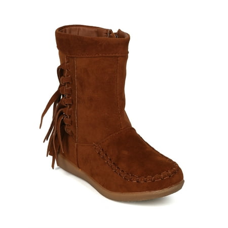 New Girls Faux Suede Fringed Moccasin Tall Boot -18066 By Jelly Beans Collection