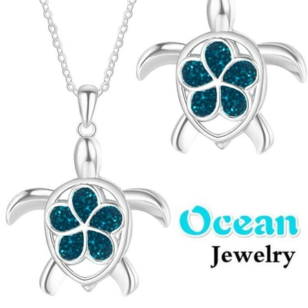 Latrodar Stocking Stuffers for Women Opal Opal Blue Flower Turtle Well-Made loy Necklace Pendant bule white 2x1.6 Inch Beauty Gift Sets