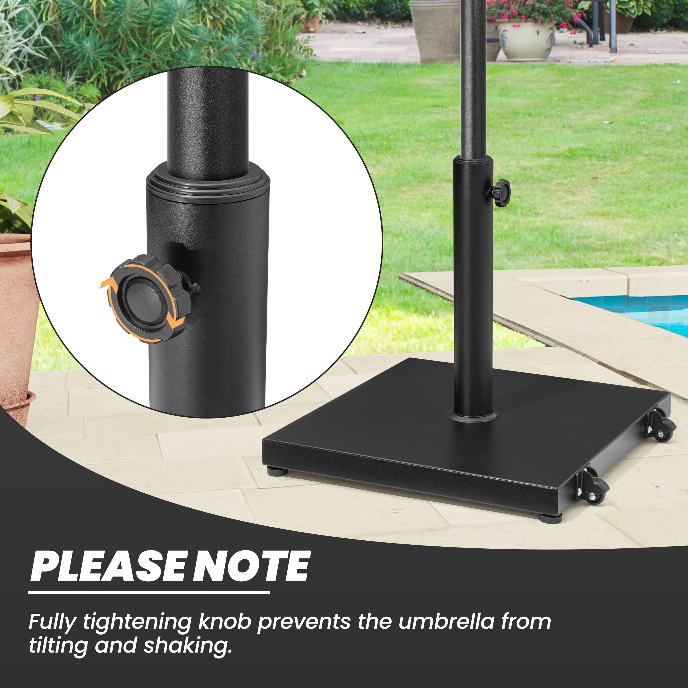 Crestlive Products Outdoor Umbrella Base, 43 lbs Square Concrete Umbrella Stand with 2 Wheels, Black