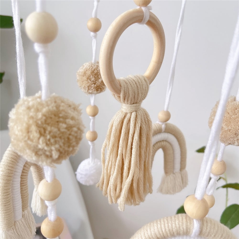 Neutral Boho Rainbow Baby Mobile for Crib Mobile Nursery, Boho Baby Crib Mobile, Natural Crib Mobile for Boys and Girls
