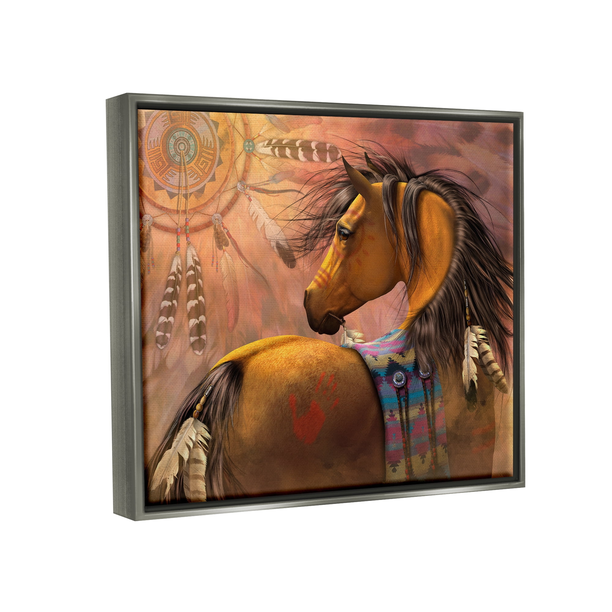 Stupell Industries Kiowa Gold Stallion Animals & Insects Painting Gray Floater Framed Canvas Art Print Wall Art, 21 x 17