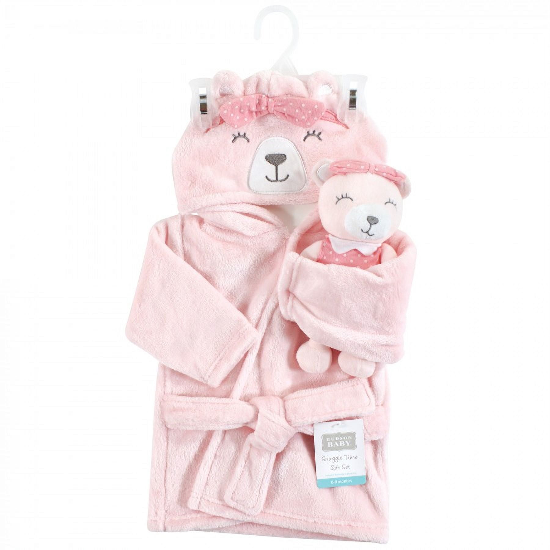 Hudson Baby Infant Girl Plush Bathrobe and Toy Set, Bear Girl, One Size