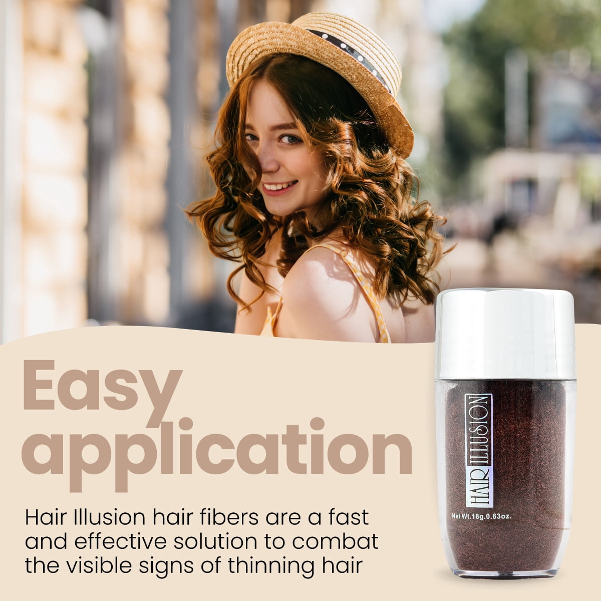 Hair Illusion Auburn Real Hair Fibers for Thinning Hair - 100% Natural Texture, Non Synthetic Hair Fibers - Bald Spot Cover Up for Women & Men - 18 Gram