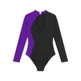 thumbnail image 6 of inlzdz Women Shiny Rhinestone Gymnastics Ballet Leotard Figure Skating Dance Bodysuit Long Sleeve Catsuit Ballerina Purple M, 6 of 7