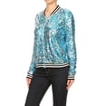 thumbnail image 3 of Womens Long Sleeve Sequin Front Zip Jacket Long Sleeve Ribbed Cuffs Outerwear Tops, 3 of 5