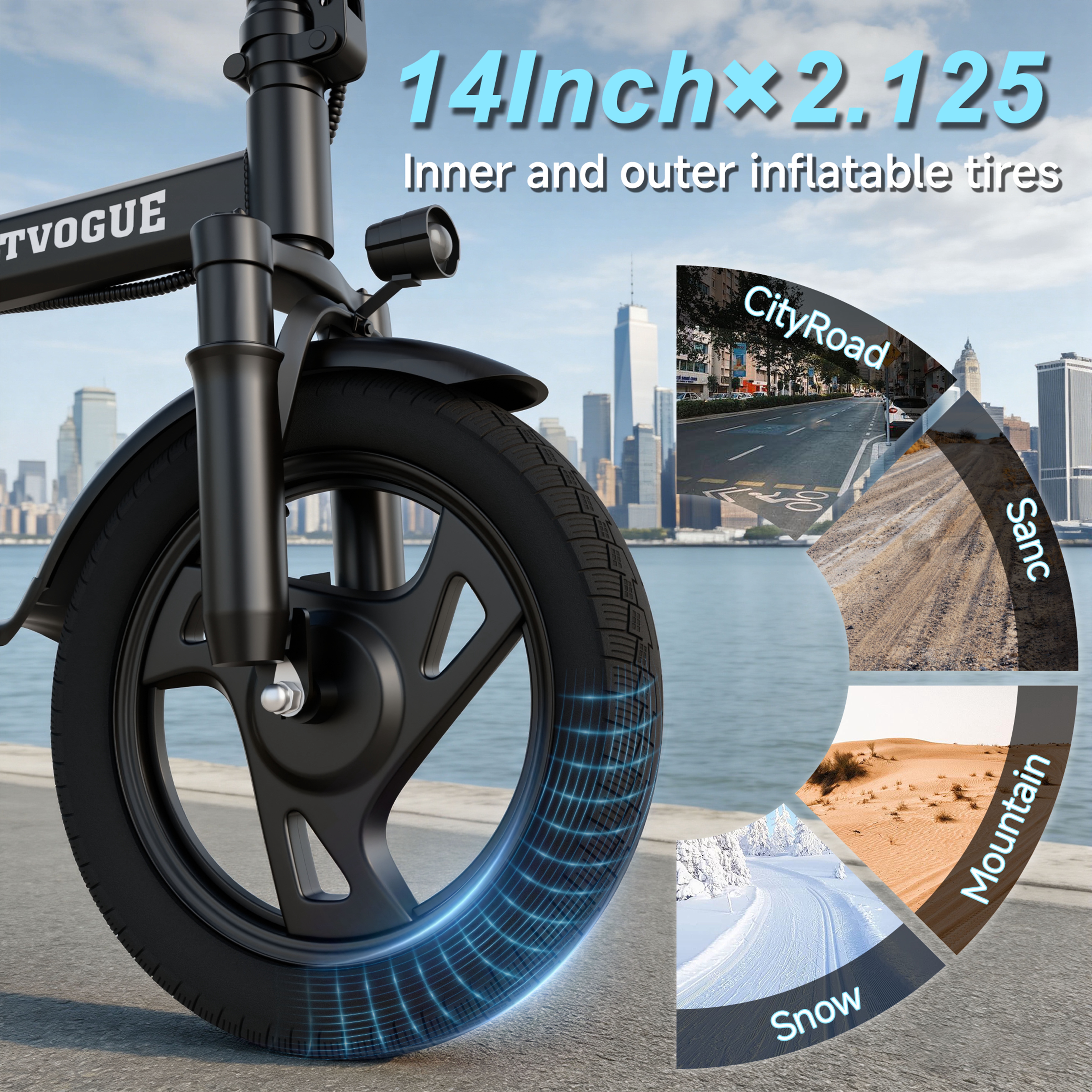 VOLTVOGUE VV-14 Adult Electric Bike, 14" Fat Tire Ebike, 500W Motor, 48V 9Ah 432Wh Battery, Speeds Up to 22 MPH, Dual Brakes, Front Suspension, UL 2849 Certified, Recommended Age 16+
