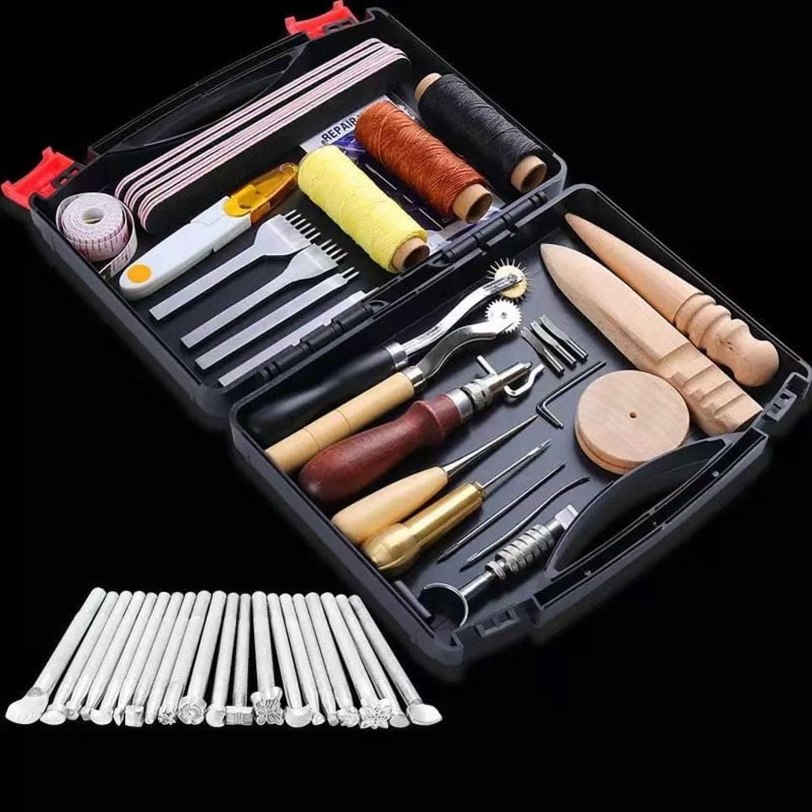 Leather Craft Tool Kit, Hand Sewing Tools Leather Saddle Carving Materials with Leather Tool Box ,Multifunctional Tool