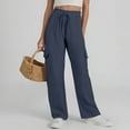 thumbnail image 4 of Linen Pants Women Elastic High Waisted Drawstring Cargo Pants Baggy Wide Leg Pant Casual Beach Pant, 4 of 6