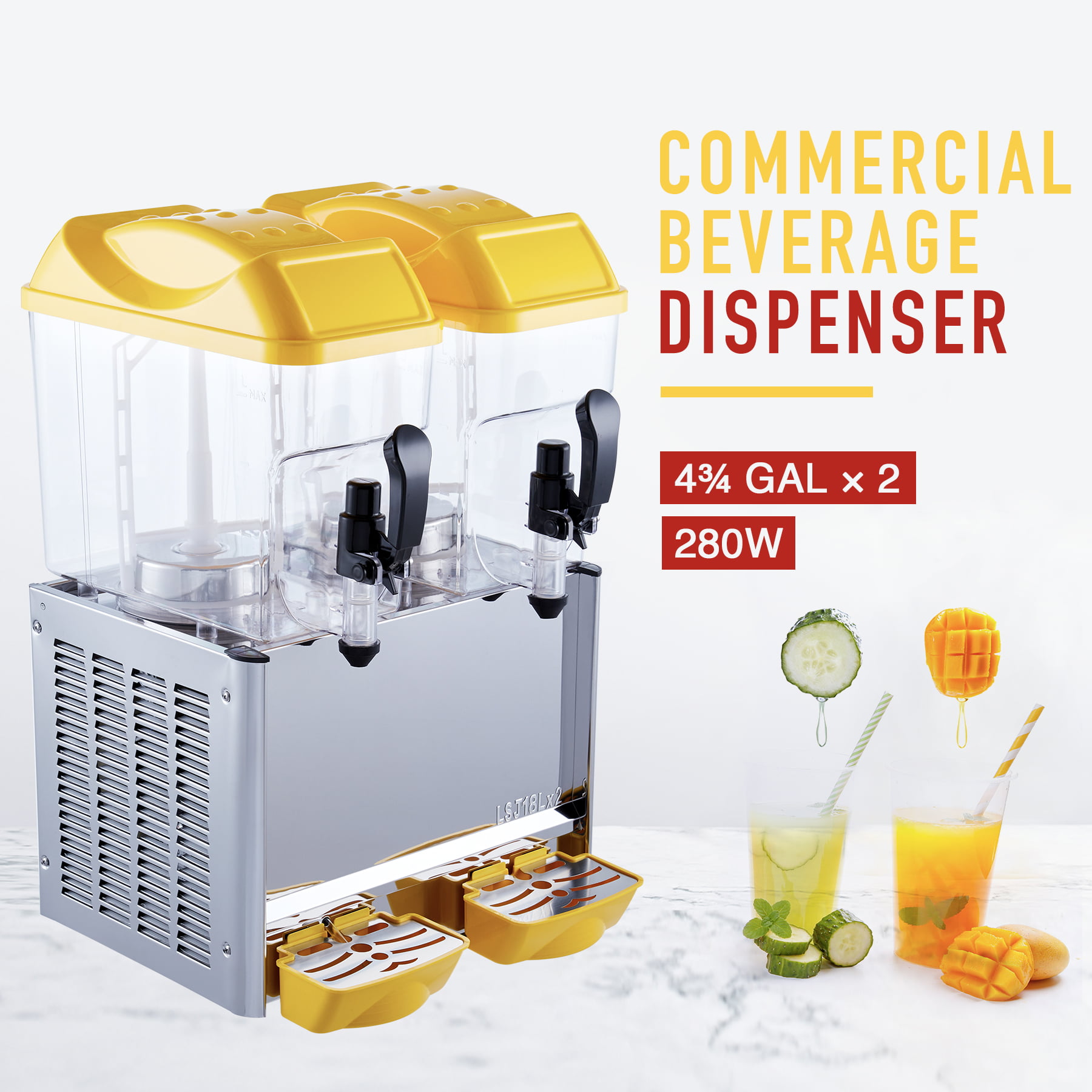 2x4.75 Gal Commercial Juice Beverage Dispenser for Soda Iced Tea Water Lemonade 