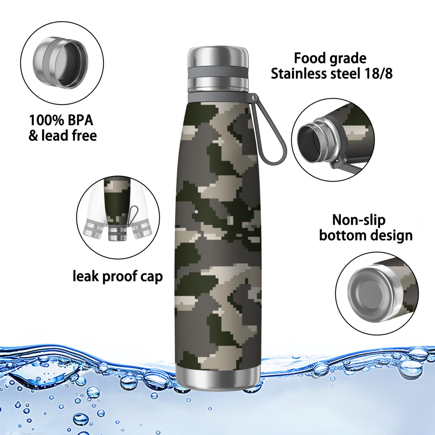 29oz Insulated Water Bottle with Tea Infuser, Stainless Steel Travel Mug, Camouflage Print