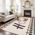 thumbnail image 2 of Area Rug for Living Room, Spring Flowers Non-Slip Indoor Large Carpet for Bedroom/Dining Room, Vintage Watercolor Black Plaid on Linen Washable Low-Profile Rectangle Floor Runner Rugs - 5 x 8 Ft, 2 of 8