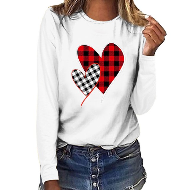 Qertyioot T-Shirt Graphique de la Saint-Valentin pour Femmes à Manches Longues, Pull Imprimé Swea