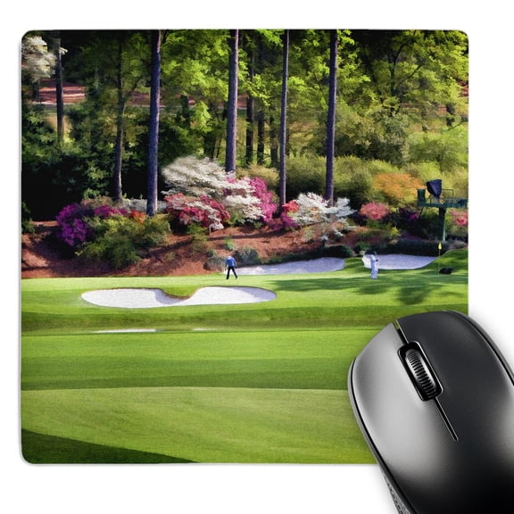 3dRose, Amen Corner in Augusta Georgia - Golfers on Bridge, MousePad
