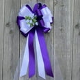 thumbnail image 4 of Purple & White Wedding Pull Bows with Tulle Tails and Rosebuds - 8" Wide, Set of 6, Aisle Decor, Reception, 4 of 4