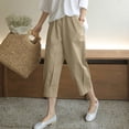thumbnail image 2 of Olyvenn Fashion Women Cotton Linen Pants High Waist Harem Pants Casual Loose Solid Color Plus Size Wide Leg Capri with Pockets Khaki L, 2 of 7