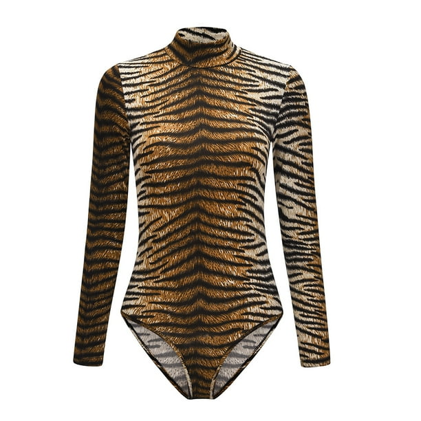 Mono sexy con estampado de leopardo y manga larga de cuello alto para mujer de Europa y Estados Unidos para otoño