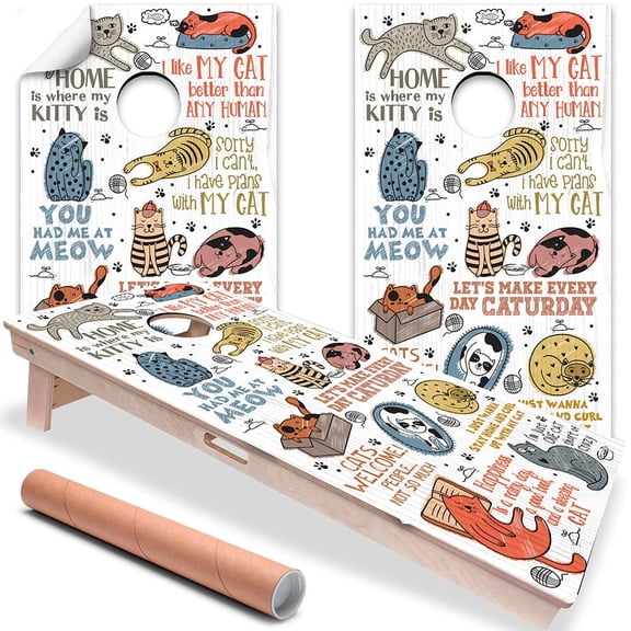 Cornhole Board Wraps and Decals for Boards Set of 2 Skins Professional Vinyl Covers Sticker - Goofy Cats Drawings Perfect Cat Lovers Cornhole Decal for Boards Covers Sticker Cornhole Vinyl Wraps