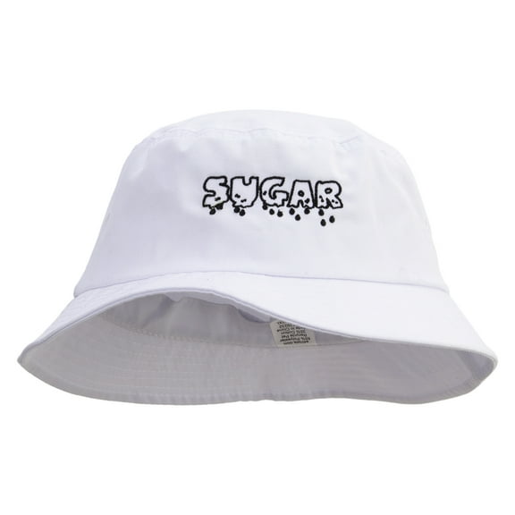 Sugar Embroidered Big Size Cotton Blend Twill Bucket Hat - White XL-2XL