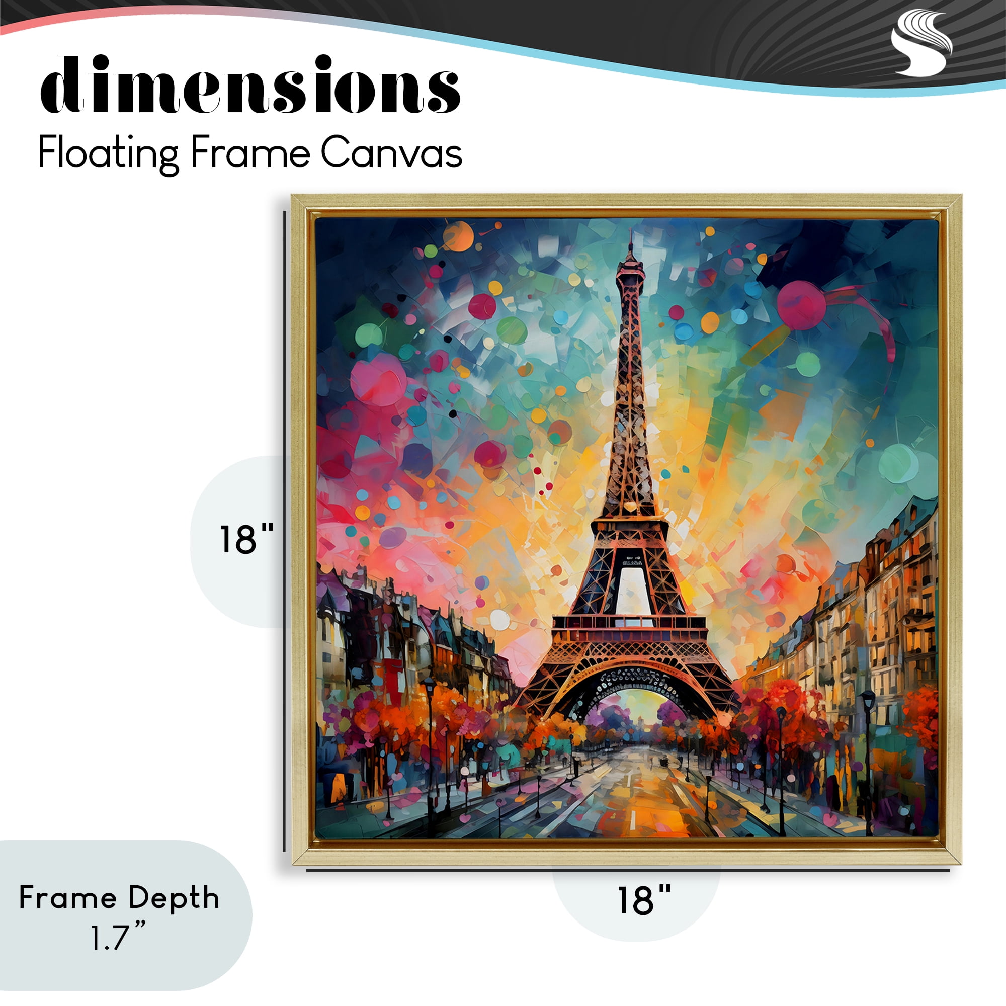 Stupell Industries Eiffel Tower with Vibrant Dots Gold Framed Floater Canvas Wall Art, design by Creative Studio