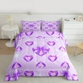 thumbnail image 2 of Homewish Cute Heart Print Queen Comforter Set,Ribbon Bow Tie Bedding Sets,Purple Diamond Bedding Comforter Set For Girls Kids,Ultra Soft Home Decor Reversible,3-Piece, 2 of 8