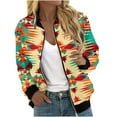 thumbnail image 2 of Feancey Western Aztec Jackets for Women Vintage Ethnic Printed Bomber Jacket Full Zip Lightweight Windbreaker Fall Outerwear with Pockets Multicolor M, 2 of 6