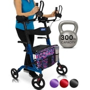 Vive Mobility Upright Walker with Seat for Seniors – Folding Stand Up Rollator Walker, Heavy Duty Medical Mobility Aid with Arm Rests for Elderly Women and Men, Red
