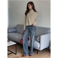 thumbnail image 4 of Women'S High Collar Sweater Chunky Long Sleeve Knitted Pullover Trendy Fall Winter Basic Jumper Top Khaki M, 4 of 6