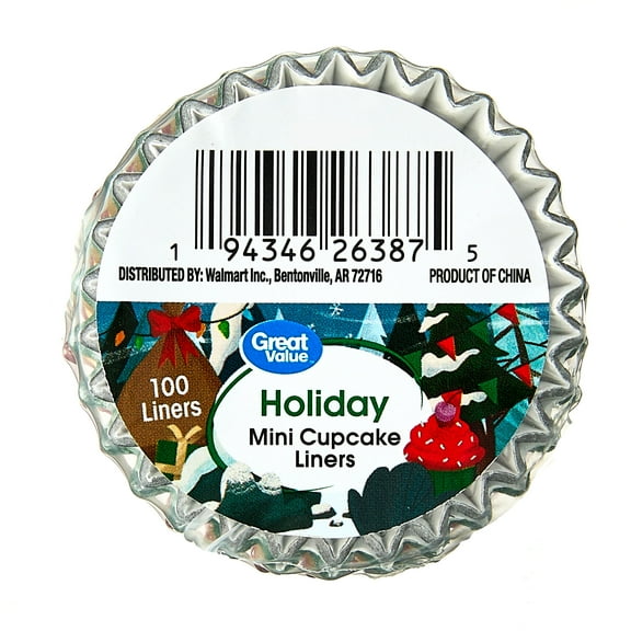 Great Value Holiday Mini Cupcake Liners, Assorted Metallic Colors, 100 Count