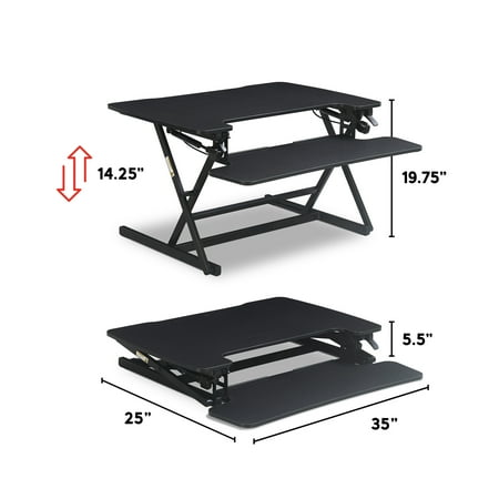 True Seating - Ergo Height Adjustable Standing Desk Converter, Large - Black