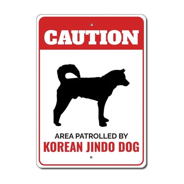 Letrero de metal con la leyenda "Patrullado por el Jindo coreano", para perros, amantes de los animales caninos Tamaño: 8 x 12 pulgadas