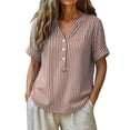 thumbnail image 2 of Junur Linen Shirts for Women V Neck Short Sleeve Cotton Tops Striped Linen Button Down Casual Dressy Shirt for Summer 2026, 2 of 7