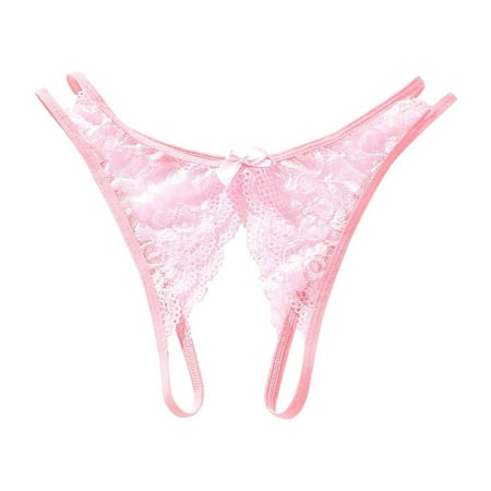 BYHONG Womens Sexy Transparent Lace Open File No off Underwear Womens Thong Women Panties Pink One Size