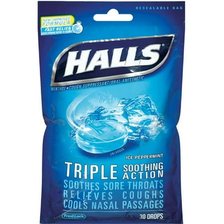 Halls Mentho-Lyptus Drops, Ice Peppermint 30 ea