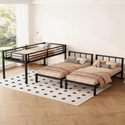 Bellemave Twin Over Twin Over Twin Bunk Bed Metal Triple Bunk Bed with Storage 3 Bunk Beds for Teens, Detachable Bunk Bed for 3, Black