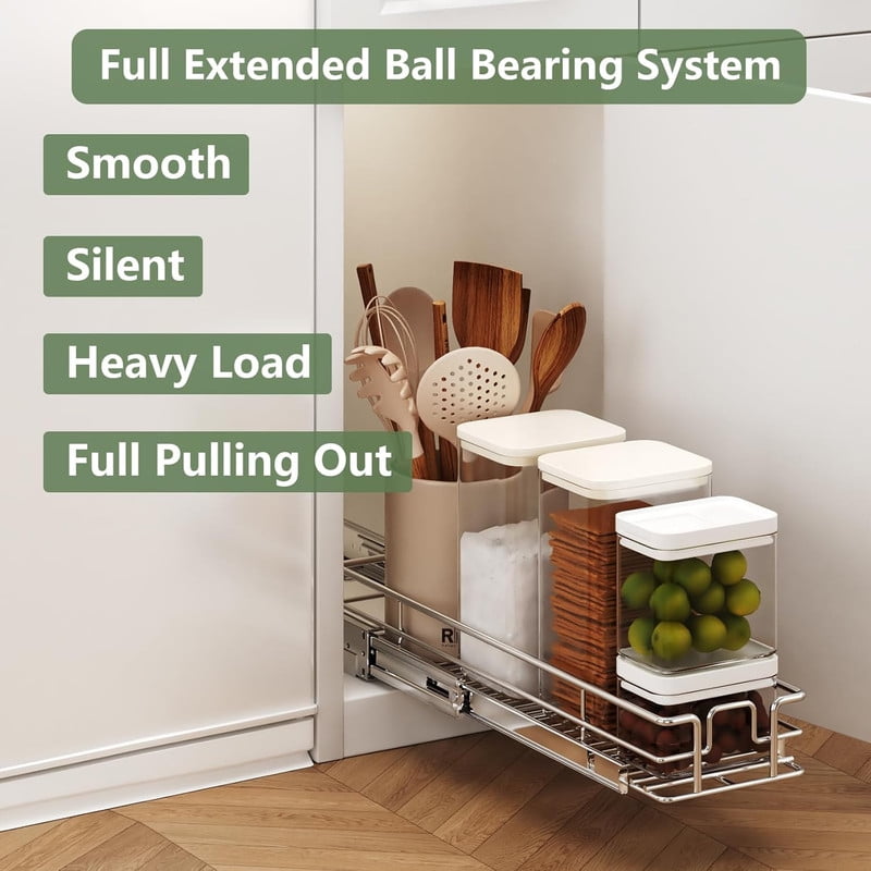5½" W x 21½" D Pull Out Cabinet Organizer, Kitchen Cabinet Pull Out Shelves Slide Out Storage