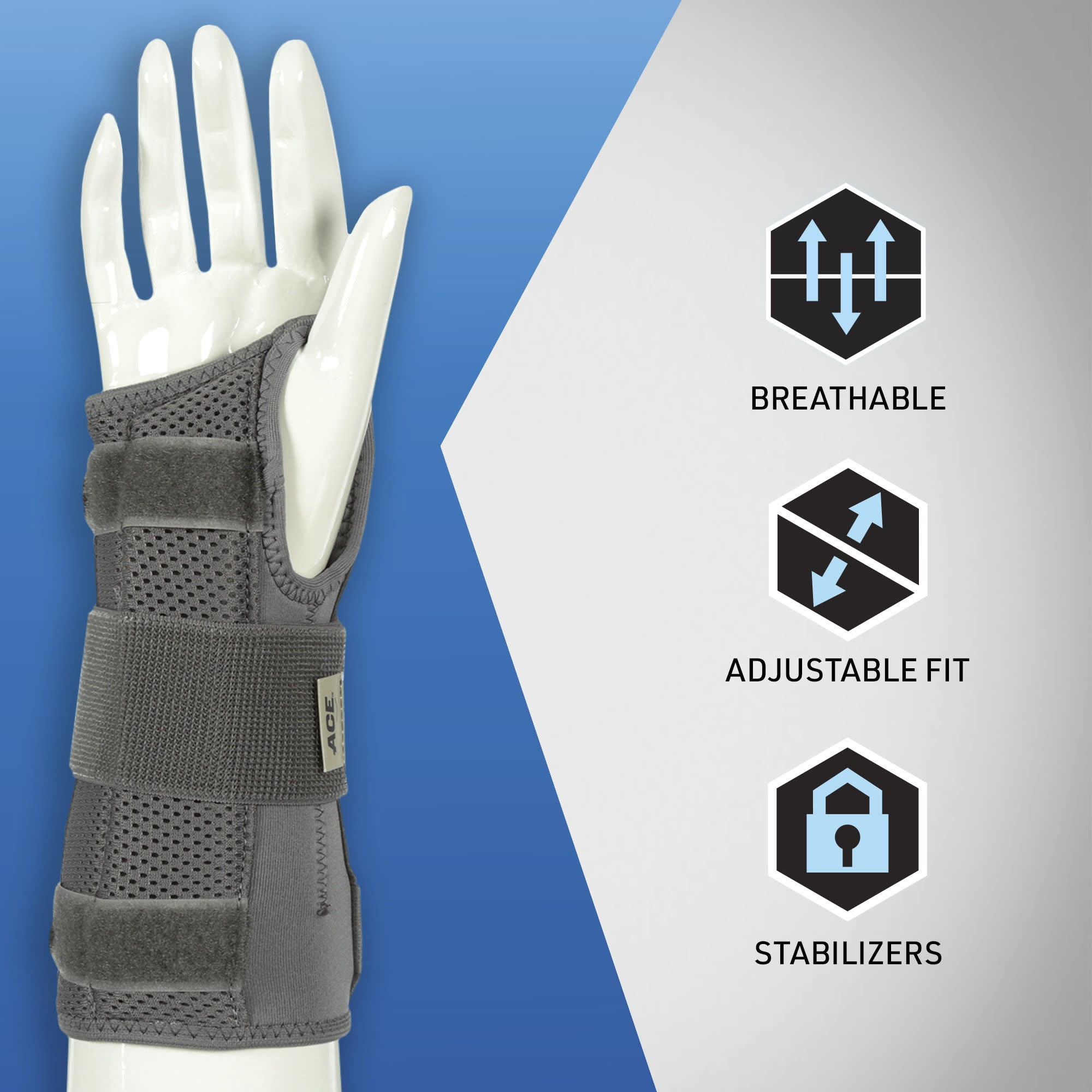 ACE Brand Carpal Tunnel Wrist Stabilizer, Right Wrist, Firm Stability, All Day Wear, 1 Support