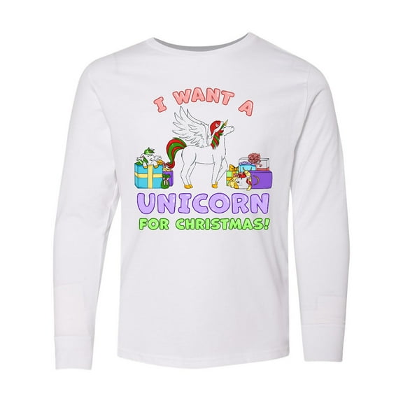 Inktastic I Want a Unicorn for Christmas with Presents Long Sleeve Youth T-Shirt
