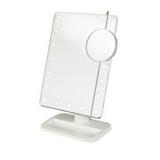 Jerdon JS811W 8-Inch Portable LED Lighted Adjustable Tabletop Makeup Mirror with 10x Magnification Spot Mirror, White Finish