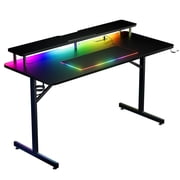GTRACING Lumina Elite LED Gaming Desk with USB and Power Outlets, for Home and Office, Monitor Stand and Wireless Charging, Black