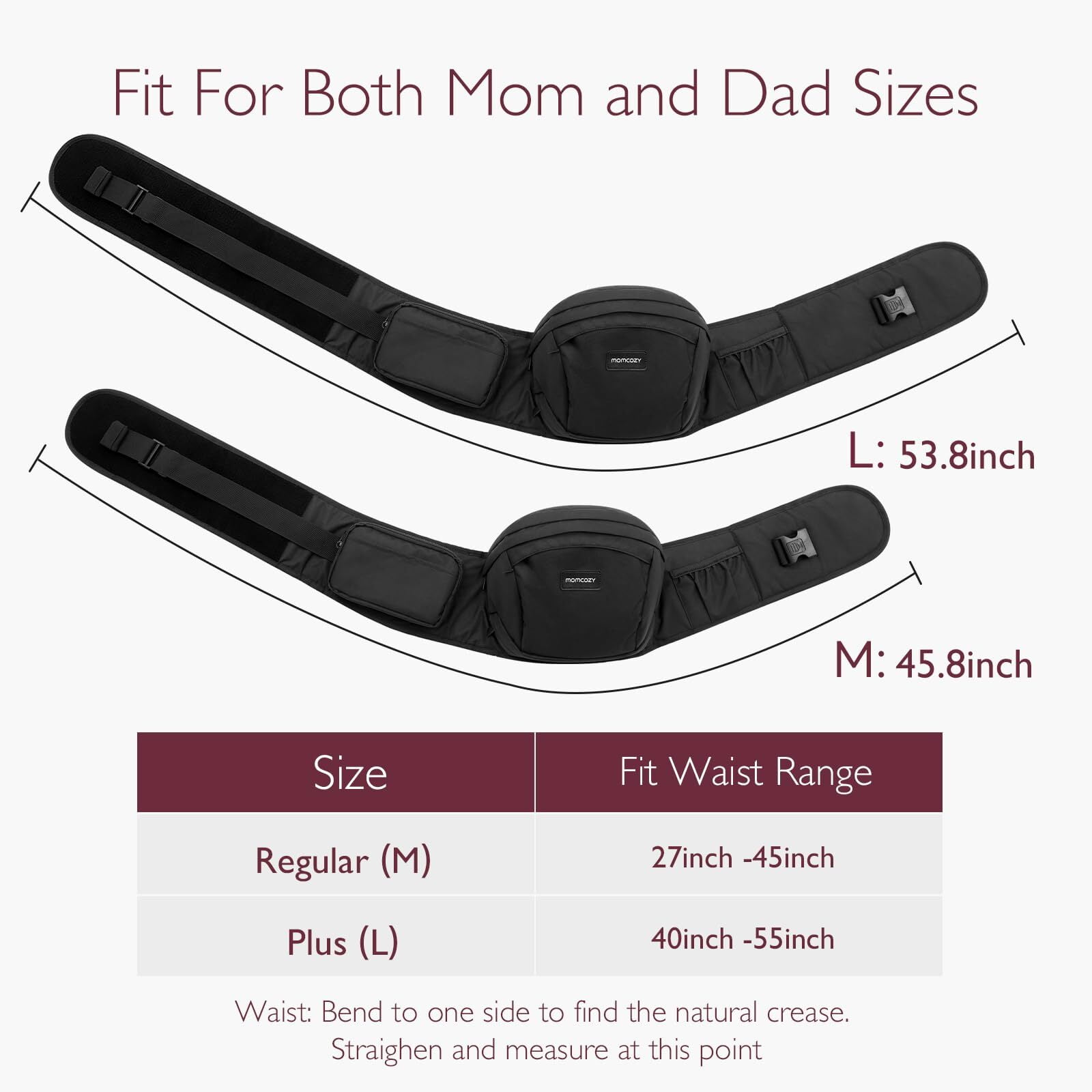 Momcozy Hip Seat Baby Carrier - Adjustable Waistband with Original 3D Belly Protector, Ergonomic Carrier with Various Pockets for Newborns & Toddlers up to 45lbs (Black, Large)