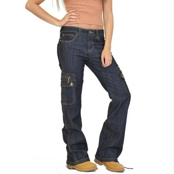 Timegard Plus Size Cargo Jeans for Women Baggy Straight Leg High Waist Denim Pants Casual Button Trousers with Pockets