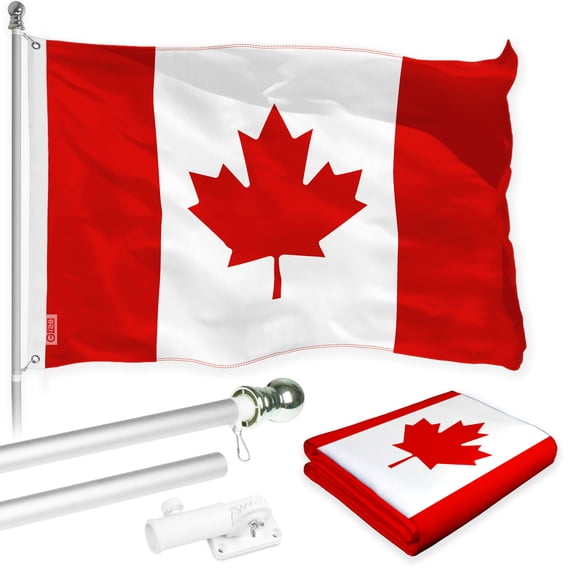 G128 Combo Pack: Flag Pole 6 FT Silver Tangle Free & Canada Canadian Flag 3x5ft 150D Printed Polyester