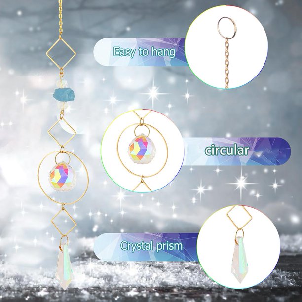 Colgante Colgante Crystal Windchime Adornos Metal Sun Moon Window Árbol de Navidad Artesanía al aire libre