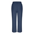 thumbnail image 7 of Qiopertar Linen Cotton Pants for Women Spring Summer Casual Wide Leg Trousers Elastic Waist Solid Color Straight Tube Ankle-Length Pants with Pockets, Navy XXL, 7 of 7