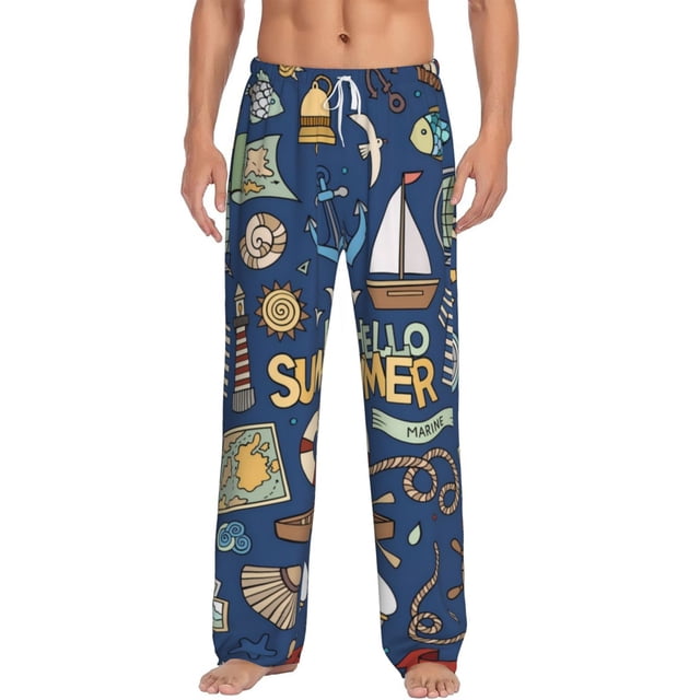 Kdxio Marine Nautical Pattern Men's Pajama Pants, Elastic Waist with Drawstring and Pockets, Comfortable Loungewear-Small