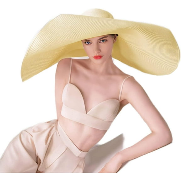 YEKEYI Oversized Beach Straw Hats for Women Floppy, Extra Large Sun Visor Hat Wide Brim Summer Roll Up Big Beach Hat Women Foldable