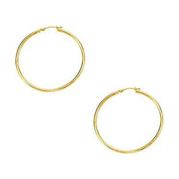 JewelStop 10k Yellow Gold Hoop Earrings - 2x40, (3/32" x 1 9/16 Inches), 1.6gr.